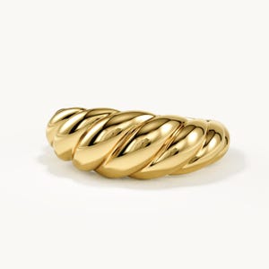 14K Solid Gold Croissant Ring, Chunky Dome Ring for Women, Twisted Gold Statement Band, Thick Croissant Dome Band, Solid Gold Gift