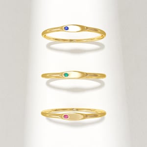 14K Solid Gold Tiny Birthstone Signet Ring, Dainty Pinky Ring Women, Ultra Thin Stackable Ring, Minimalist Daily Ring, Gift for Girlfriend