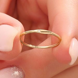 Dainty Birthstone Signet Ring | 10K Solid Gold Slim Letter Ring | Personalized Gemstone Pinky Band | Minimalist Gold Jewelry | Gift for Her image 3