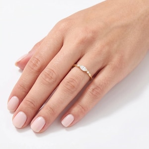 East West Marquise Moissanite Ring, 14K Solid Gold Twisted Stackable Ring, Minimalist Dainty Solitaire Ring,Braided Band,Gift for Girlfriend