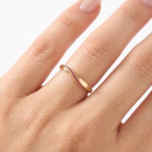 14k Solid Gold Ruby Twist Wedding Band Mobius Infinity Ring Stackable July Birthstone Gift