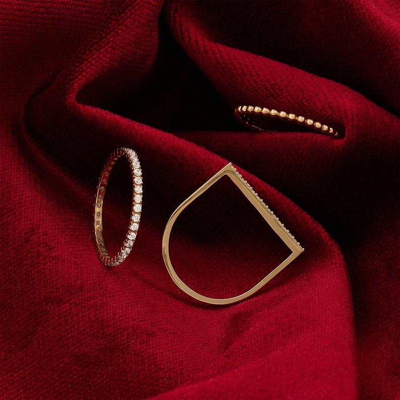 14k Gold Full Eternity Ring, Solid Gold Minimalist Wedding Ring, Womens Thin Lab Diamond Cz Ring, Dainty Stackable Ring, Minimalist Ring image 7