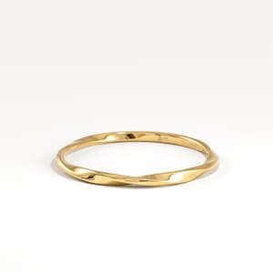 1mm Ultra Thin 14K Solid Gold Twisted Ring, Minimalist Mobius Wedding Band, Dainty Stacking Ring, Skinny Gold Promise Band For Her