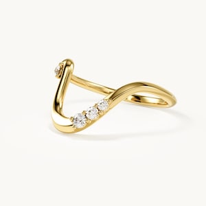 14k Solid Gold Wave Ring Women Dainty Wavy Ring Band Asymmetrical Ring Curvy Gold Band Stacking Ring Jewelry Gift for Her Birthday Gift