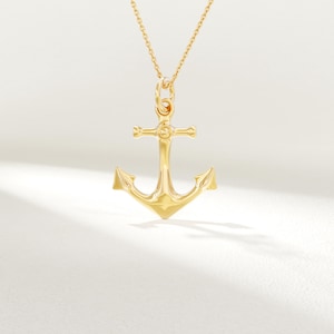 14k Solid Gold Anchor Pendant Necklace – Tiny Minimalist Nautical Charm, Handmade Sailor Inspired Jewelry Gift for Women
