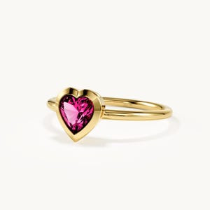 Gold Vermeil Heart Ruby Ring, Premium July Birthstone Jewelry, Romantic Heart Shaped Promise Ring, Delicate Red Gemstone Gift for Her