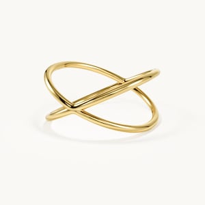 14K Solid Gold Criss Cross Ring, Minimalist X Ring, Dainty Crossover Band for Women, Wedding Gift