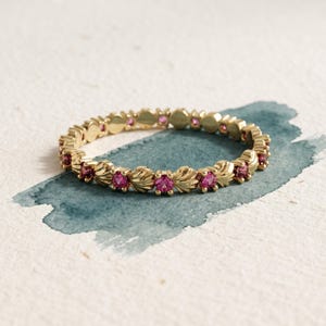 Ruby Seashell Ring 14K Solid Gold, Dainty Ocean Inspired Band for Women, July Birthstone Stackable Ring, Birthday Gift for Girlfriend