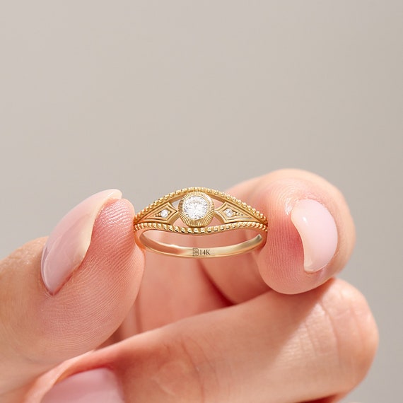 14K Solid Gold Vintage Signet Ring Women Antique Heirloom Pinky