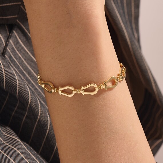 14k Gold Horseshoe Bracelet Solid Gold Chunky Bracelet Womens