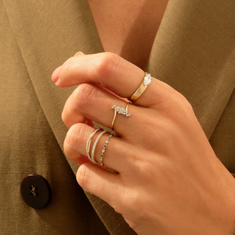 14k Gold Full Eternity Ring, Solid Gold Minimalist Wedding Ring, Womens Thin Lab Diamond Cz Ring, Dainty Stackable Ring, Minimalist Ring image 6