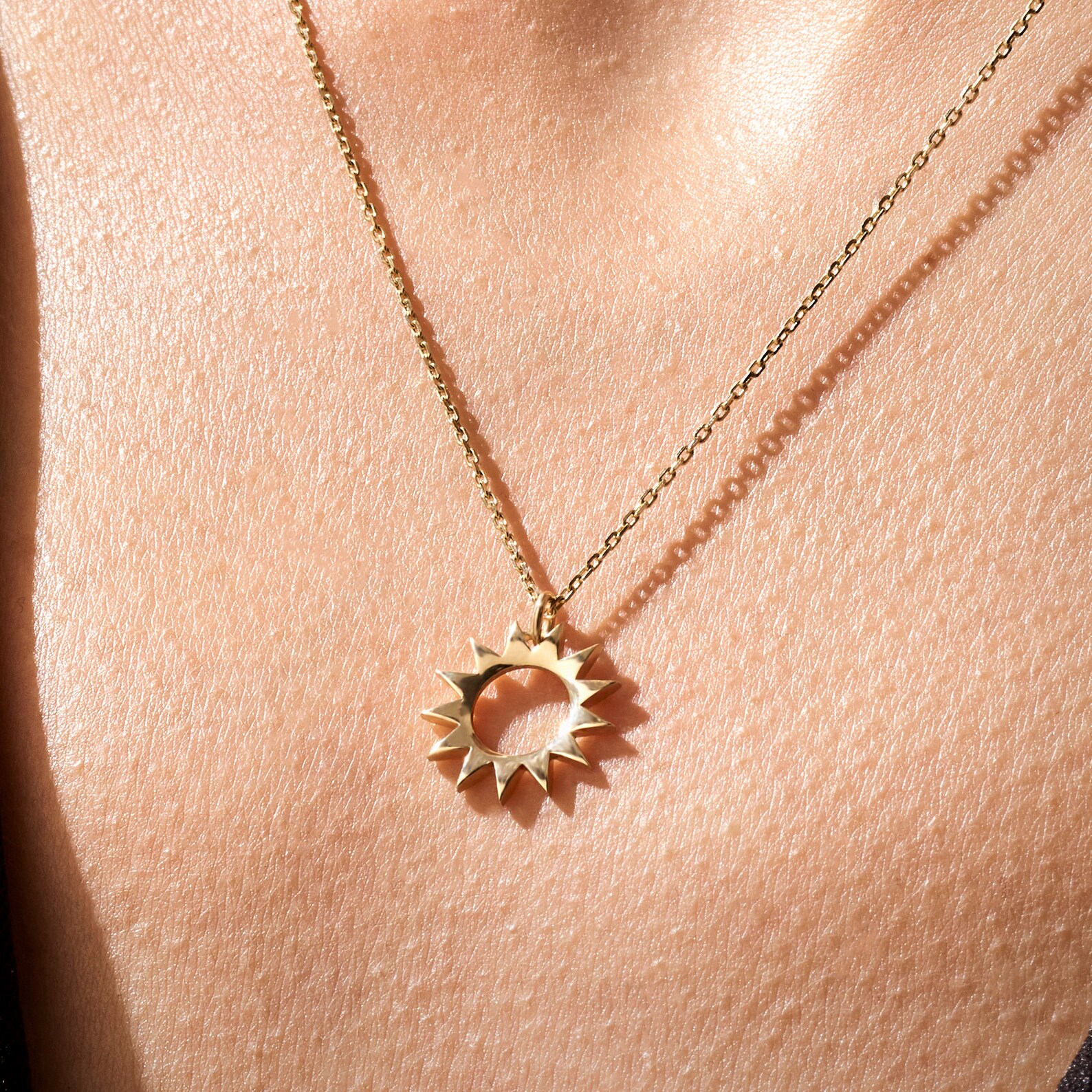 14k Solid Gold Sun Pendant Necklace Sunshine Pendant Real Etsy UK