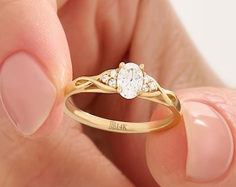 Celtic Oval Moissanite Engagement Ring, Vintage Knot Solitaire Band, Antique Irish Bridal Ring in 14k Solid Gold, Unique Gothic Promise Ring