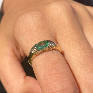 Solid Gold Paraiba Tourmaline Ring, 14k Gold Chunky Statement Ring for Women, Oval Gemstone Ring, Emerald Pinky Ring, Christmas Gifts