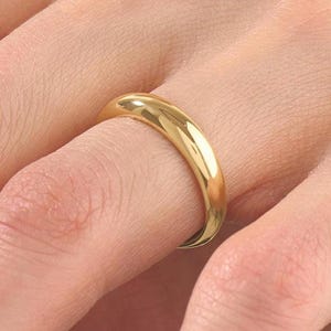 14k Solid Gold Dome Wedding Band Women Plain Dome Ring 18k Gold Band Shiny Low Dome Wedding Ring Jewelry Gift for Wife Wedding Anniversary