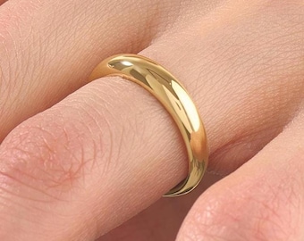 14k Solid Gold Dome Wedding Band Women Plain Dome Ring 18k Gold Band Shiny Low Dome Wedding Ring Jewelry Gift for Wife Wedding Anniversary