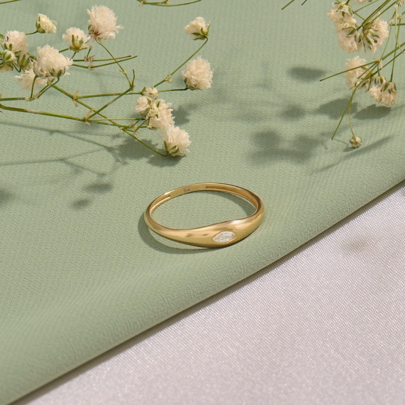 14K Gold Marquise Signet Ring, Chunky Bezel Pinky Ring for Women, Tiny Dome Statement Band, Minimalist Solid 18K Gold Jewelry Gift for Her image 9