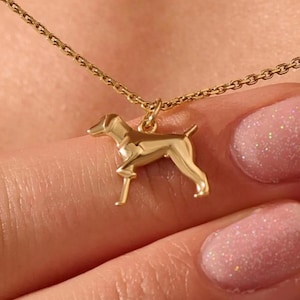 Collana Doberman in oro massiccio 14 carati, ciondolo raffigurante una piccola razza di cane, gioiello minimalista per animali domestici, regalo personalizzato per lei
