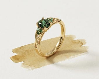 14K Solid Gold Lab Emerald Engagement Ring | Oval Celtic Knot, May Birthstone Promise Ring
