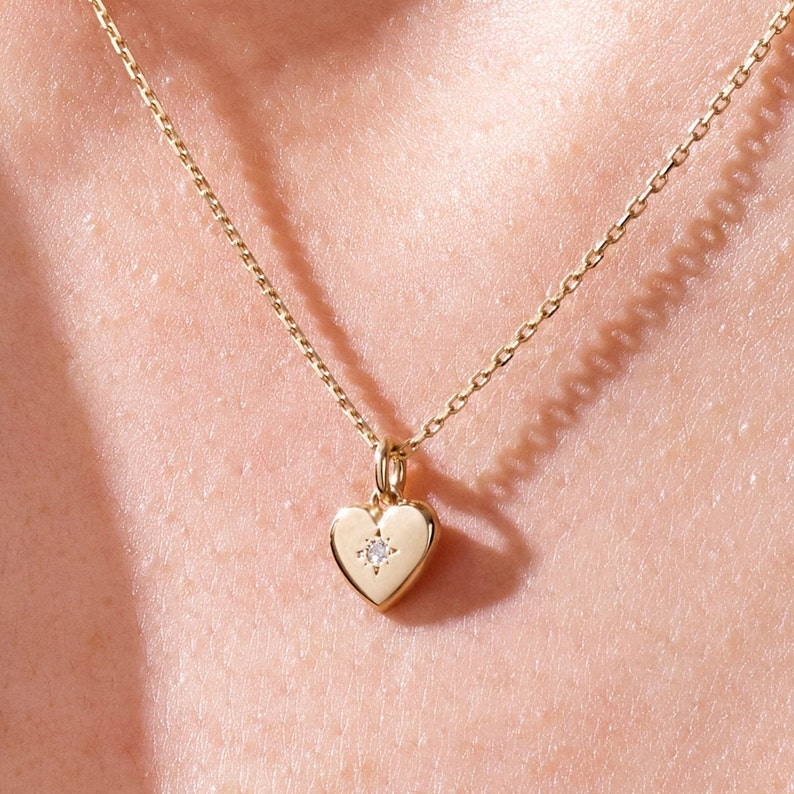 14k Gold Heart Love Pendant, Solid Gold Pendant, Womens Dainty Heart Charm, Minimalist Stacking Necklace, Tiny Gold Pendant, Handmade Gifts image 5