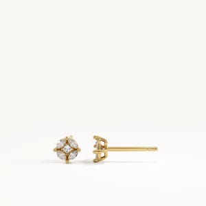 Illusion Setting Stud Earrings in 14K Solid Gold, Marquise Diamond Cluster Solitaire Look, Dainty Bridal Gift for Her