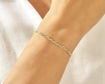 14k Gold Mariner Chain Bracelet, Solid Real Gold Bracelet, Womens Link Chain Bracelet, Simple Gold Bracelet, Dainty Everyday Bracelets Women