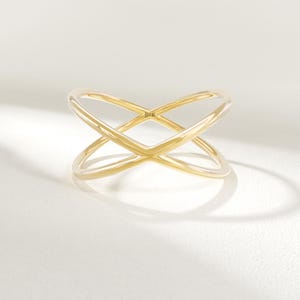 14k Gold Criss Cross Ring, Solid Gold Plain X Ring, Womens Gold Crossover Ring, Dainty Double Band Ring, Simple Everyday Ring, Gifts for Her