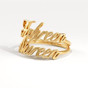 14K Solid Gold Double Name Ring, Personalized Two Name Script Ring, Gift for Mom, Mother's Day Jewelry