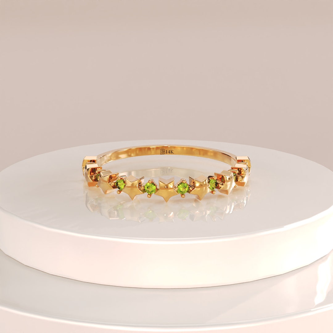 Solid Gold Custom Star Ring, Pave Cz Personalized Wedding Band, 14k ...