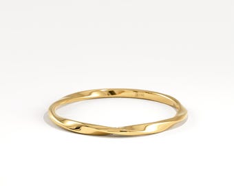 14K Solid Gold Twist Ring, Ultra Thin Minimalist Rope Stacking Band, Dainty Jewelry Gift