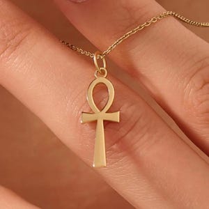14K Solid Gold Ankh Necklace, Egyptian Key of Life Pendant, Minimalist Spiritual Jewelry, Gift for Women