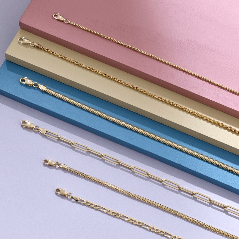 14k Solid Gold Box Chain Necklace, Simple Layering Necklace, Womens Link Chain, Real Gold Stackable Chain, Minimalist and Dainty Jewelry image 6