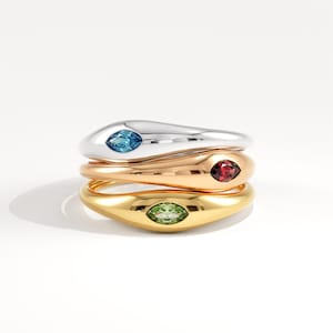 Anello con sigillo con pietra portafortuna a marquise, montatura a cupola in oro massiccio 14 carati, fascia per mignolo, anello impilabile per la mamma, regalo perfetto.