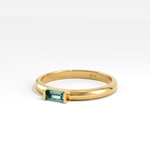 14k Solid Gold Birthstone Ring, Personalized Baguette Stacking Ring, Minimalist Fine Jewelry Gift for Her, Custom Birth Month Gemstone Ring