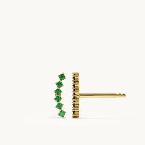 14K Solid Gold Emerald Ear Climber Earrings Curved Crawler Stud Minimalist Personalized Jewelry Gift