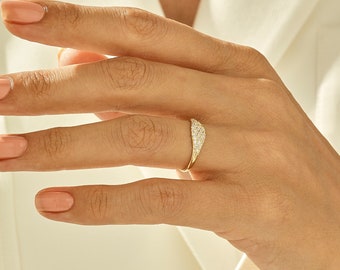 14k Solid Gold Sparkle Pinky Ring, Zierliche Pave Siegelring Frauen, Minimalist Versprechen Ring, Einzigartige Cz Stapeln Täglichen Ring, Geschenk für Sie