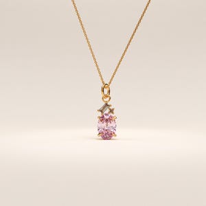 14k Solid Gold Champagne Sapphire Pendant, Oval Gemstone Pendant, Peach Sapphire Necklace for Women, Dainty Orange Sapphire Necklace