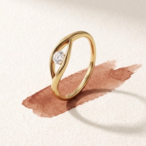Evil Eye Ring, Minimalist Bypass Promise Ring, 14K Solid Gold Diamond Protection Ring, Spiritual Gift for Her