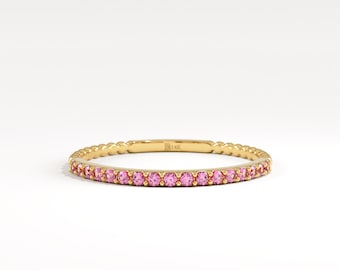 Ruby Stacking Ring, 14K Solid Gold Ring, Pave Ruby Band, Stackable Ring Ruby, Minimalist Ring, Ruby Wedding Ring, Thin Ruby Band Women