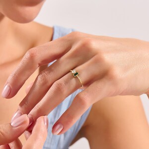 Toi et Moi Ring 14k Solid Gold, Emerald and Diamond Two Stone Ring, Bezel Set Wedding Band, Unique Anniversary Gift, Personalized Jewelry image 5