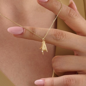 14k massief goud I Love You Hand Sign-hanger / ASL Love-ketting voor vrouwen / Choker gebarentaal / Cadeau voor moeder, vriendin, dochter, vrouw