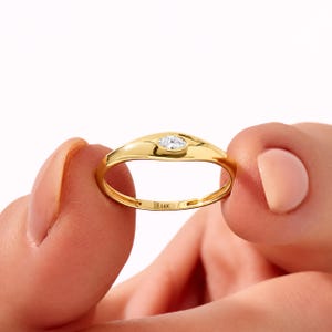 14K gouden marquise zegelring, ring met dikke rand voor de pink, smalle bolvormige statementring, minimalistisch massief 18K gouden sieraad, cadeau voor haar