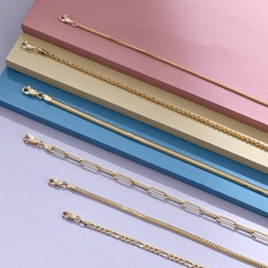 Solid Gold Figaro Chain Bracelet, Mens Womens Chain Bracelet, 14k Real Gold Chain, Minimalist Link Chain Bracelet, Dainty Stacking Bracelet image 9