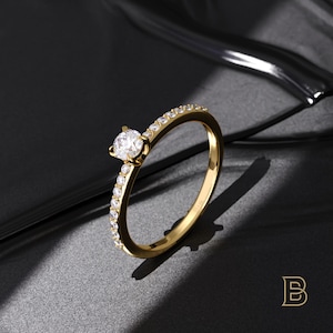 Solid Gold Engagement Ring, Dainty Solitaire Ring, Minimalist Diamond Ring, Women Gold Ring, Promise Ring for Her, Gift for Wife