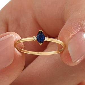 Solid Gold Sapphire Ring, 14k Gold Blue Engagement Ring for Women, Simple Sapphire Stacking Ring, September Birthstone Ring, Gift for Her