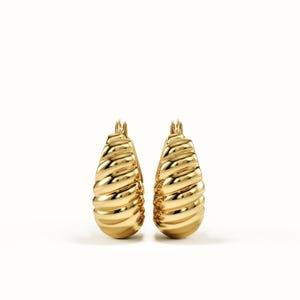 Croissant Hoop Earrings in 14K Gold Vermeil, Chunky Ribbed Dome Huggies, 925 Sterling Silver Base, Retro Anniversary Gift for Her image 5