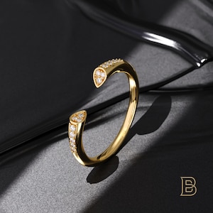 14K Solid Gold Open Cuff Ring, Wrap Around Gap Wedding Band, Solitaire Enhancer, Minimalist Stacker Ring, Elegant Gift for Her
