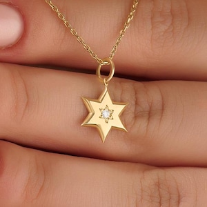 14K Solid Gold Star of David Necklace, Magen David Pendant for Women, Tiny Minimalist Jewish Necklace, Gift for Mom, Birthday Gift for Wife