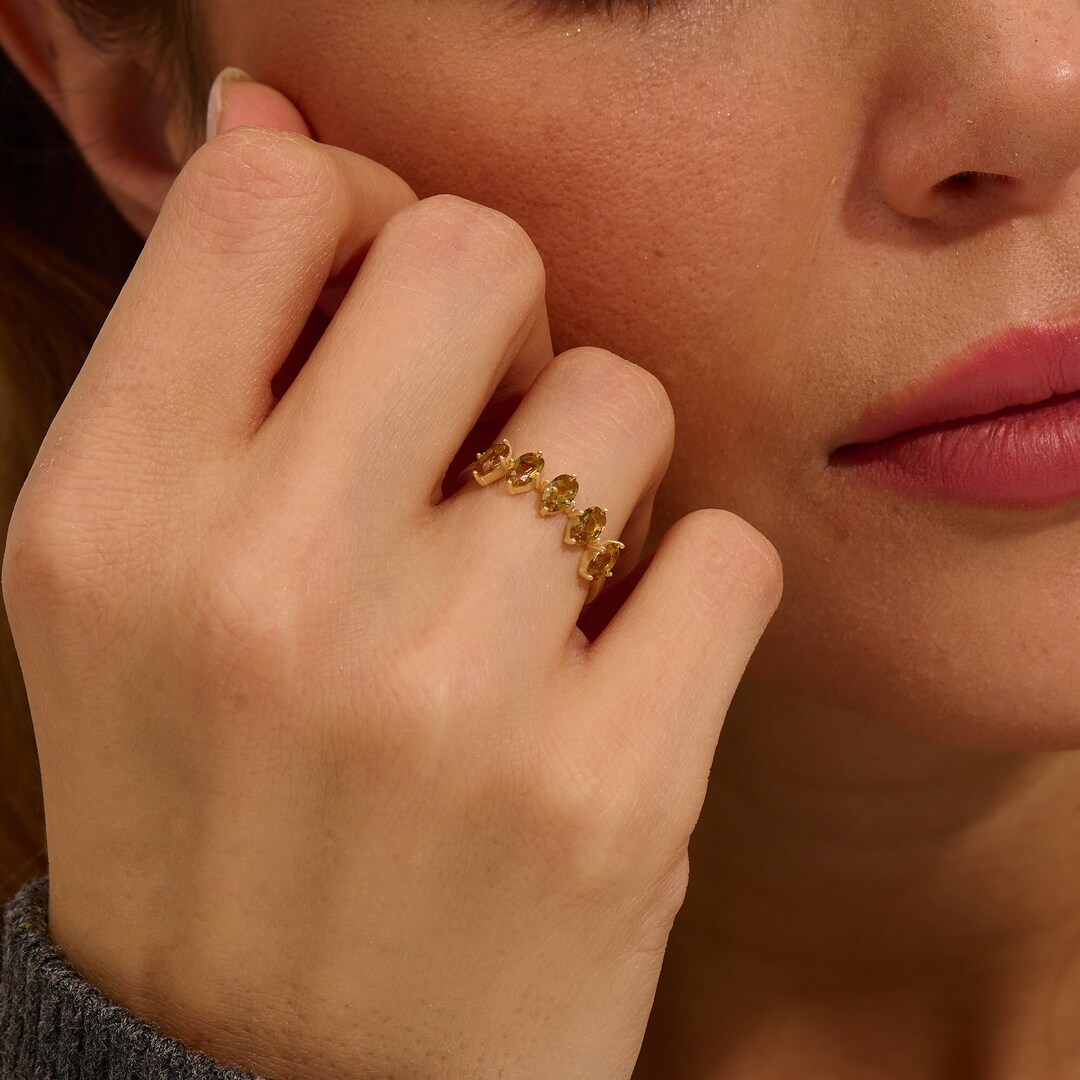 14k Gold Zultanite Ring, Solid Gold Statement Ring, 5stone Ring, Two