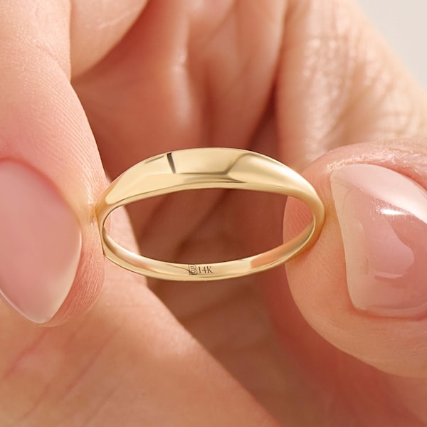 Solid Gold Signet Ring for Women, 14K Gold Pinky Ring, Slim Engraved Marquise Band, Custom Personalized Signet, Dainty Stacking Ring